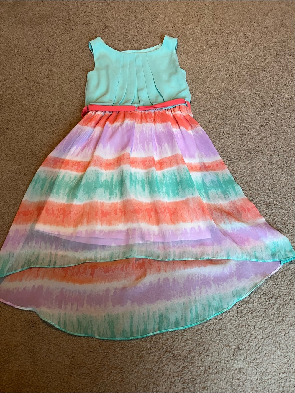 Girls' Mint & Coral Watercolor High-Low Dress SEE PICS & READ DESCRIPTION